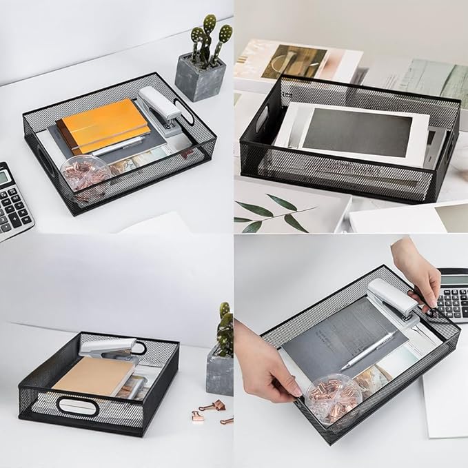 2 Pcs Heavy-Duty Metal Mesh Desk Organizer Tray, A4 Large Office Storage Box Set, 12.6X 9.1 x 2.8Inches, Large Capacity for Home and Office Supplies-NeatNest