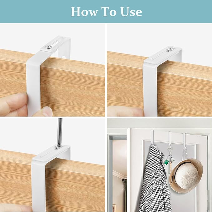5 Pcs Adjustable Over The Door Hooks, Premium Metal Hooks for Hanging, Door Coat Hangers, Cubicle Hook Fit 1 3/8" to 3 1/2" Longer Panels Heavy Duty Towel Hooks for Coat, Towels, Wreath,White