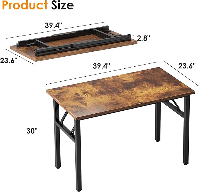 sogesfurniture Computer Desk for Small Space, Office Desk Folding Table, Small Writing Desk Compact Desk Foldable Desk, BHUS-AC5-NEW (39.4 inches, Rustic Brown)-NeatNest