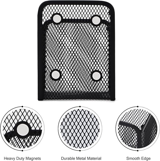Black Small Magnetic Basket Set of 2, Refrigerator Basket, Magnetic Baskets Heavy Duty, Magnetic Storage for Locker Organizer Holder for Whiteboard Office, 3.7"x2.7"x4.8"-NeatNest