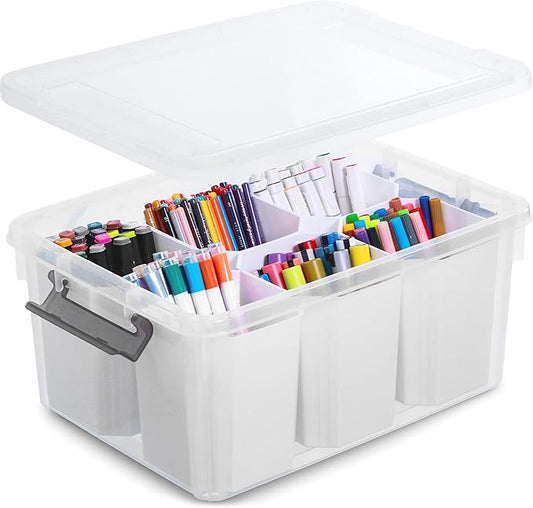 Citylife 17 QT Plastic Storage Bins Clear Storage Box with Lids Multipurpose Stackable Storage Containers for Organizing Tool, Craft, Crayon-NeatNest