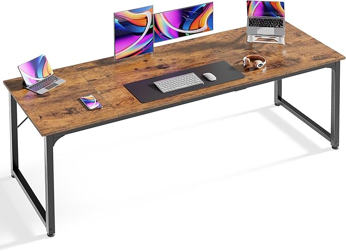 Huuger Computer Desk, 70 Inch Office Desk, Gaming Desk with Storage, Writing Desk Work Desk for Home Office, Study, Long Simple Desk, Large Legroom, Metal Frame, Rustic Brown-NeatNest