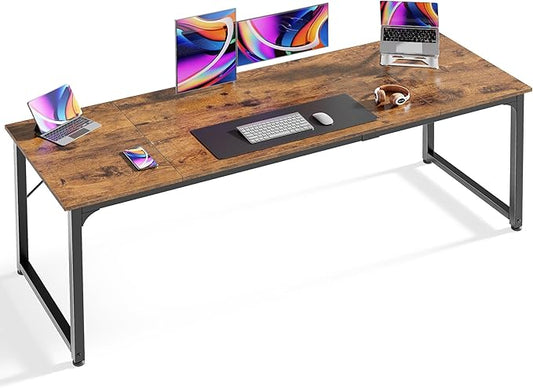 Huuger Computer Desk, 70 Inch Office Desk, Gaming Desk with Storage, Writing Desk Work Desk for Home Office, Study, Long Simple Desk, Large Legroom, Metal Frame, Rustic Brown-NeatNest