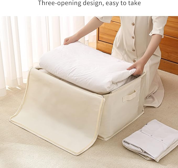 2 Pack Large Canvas Comforter Storage Bags Closet Organizer for Clothes Sweater Clothes Organizer with Dual Zipper Three Carrying Hand-NeatNest