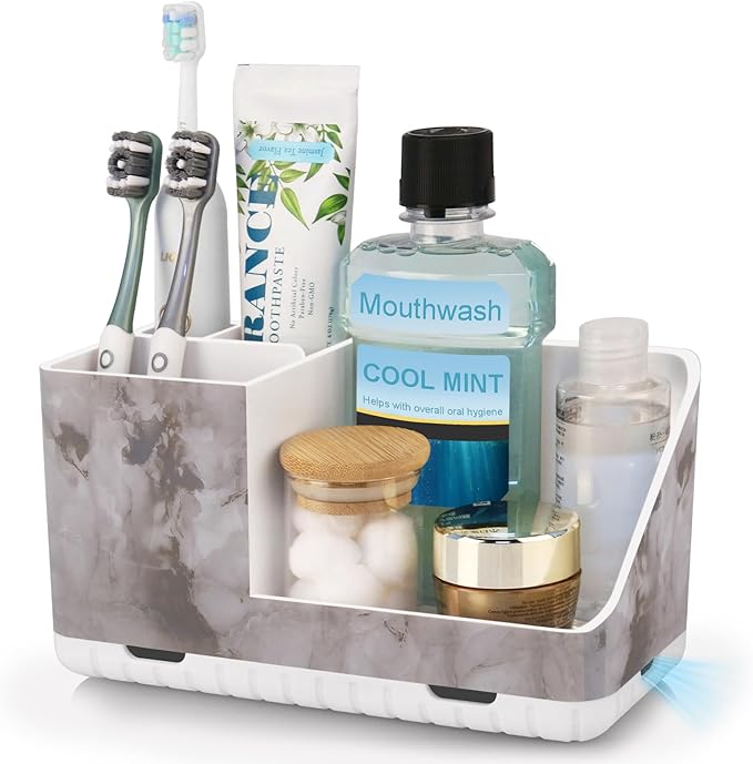 Toothbrush Holders for Bathroom Countertop Organizer, Kids Electric Toothbrush and Toothpaste Holder for Bathroom Organizers and Storage (White Marble Grain)-NeatNest
