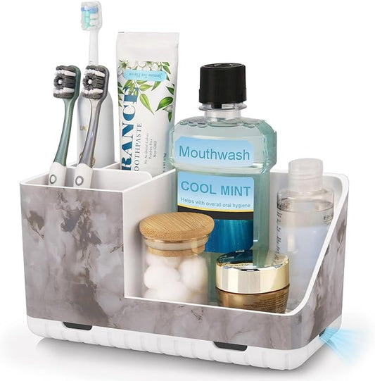 Toothbrush Holders for Bathroom Countertop Organizer, Kids Electric Toothbrush and Toothpaste Holder for Bathroom Organizers and Storage (White Marble Grain)-NeatNest
