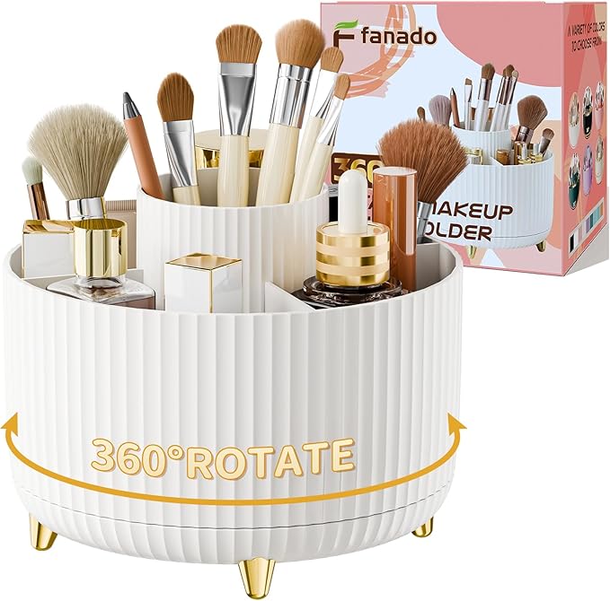 360° Rotate Makeup Brush Holder Organizer, Makeup Organizers Countertop, Makeup organization and Skincare Storage for Vanity, Desktop, Bathroom (White)