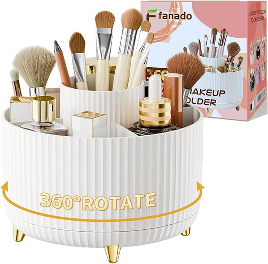 360° Rotate Makeup Brush Holder Organizer, Makeup Organizers Countertop, Makeup organization and Skincare Storage for Vanity, Desktop, Bathroom (White)