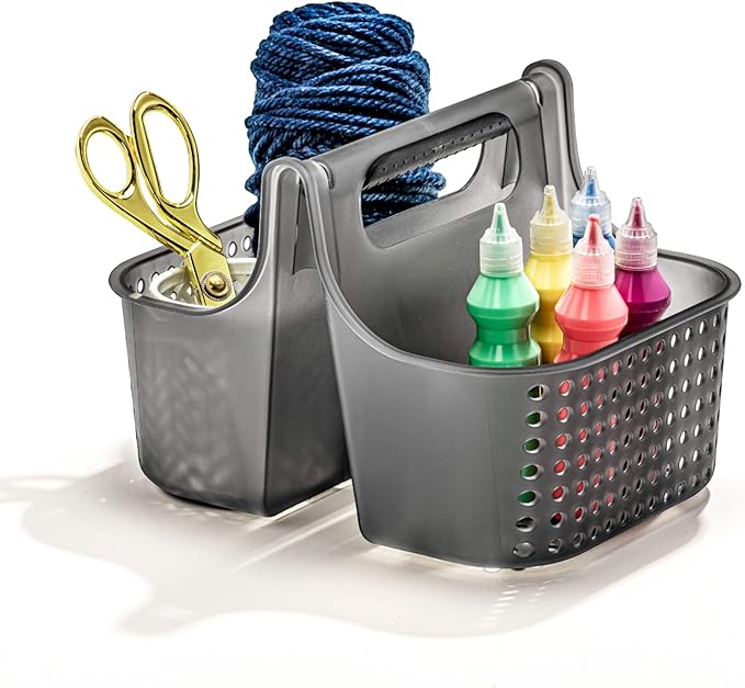 madesmart 2-Compartment Soft Grip Shower Tote for Bathroom Organization, Plastic Storage Shower Caddy Bucket, Small, Carbon-NeatNest