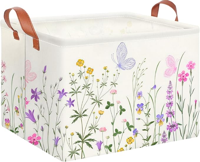 CLOCOR Rectangular Storage Basket Empty,Gift Basket,Waterproof Storage Bin with Handles,Room Decor(Flower)-NeatNest