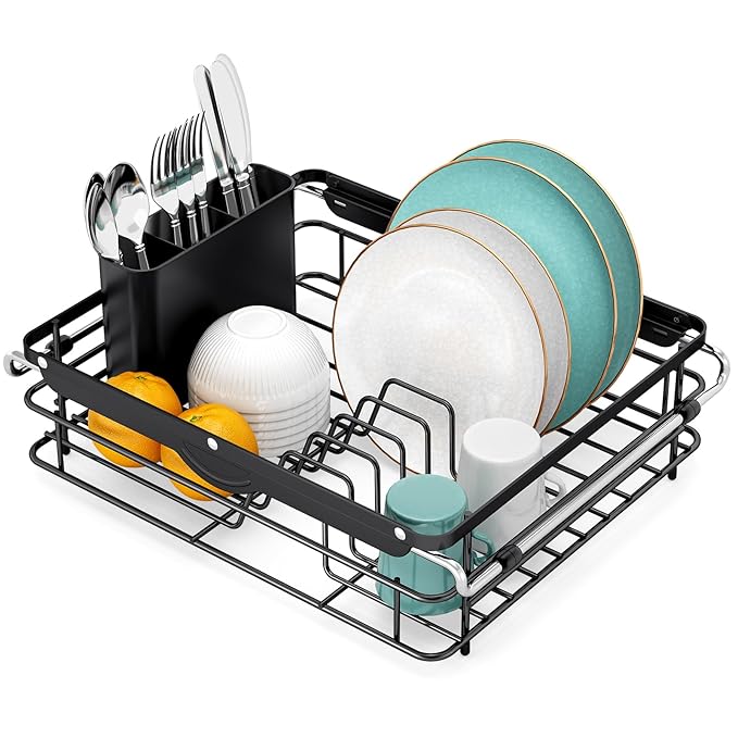 Over the Sink Dish Drying Rack,In Sink Dish Drying Racks,Expandable Dish Rack Over Sink Counter,Adjustable Dish Drainer for Inside Sink with Utensil Holder, Stainless Steel Dish Strainer Large Size