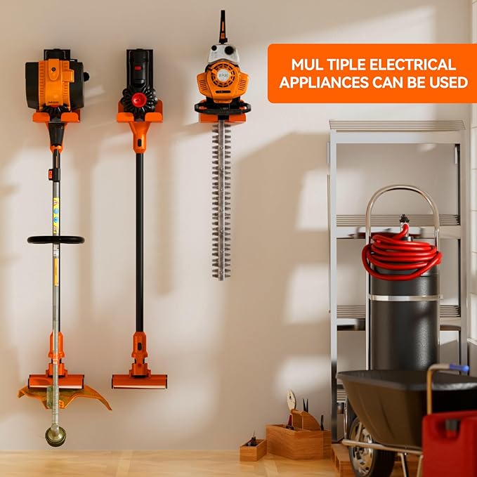 Garage Organizer Trimmer Rack, Garden Power Tool Hanger Weed Whackers Holder Wall Mounted for Grass Trimmer, Hedge Trimmer, Garage Trimmer, Garden Tools,2 Pack(Orange)-NeatNest