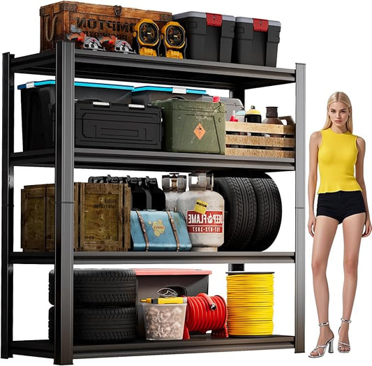 55" H Garage Shelving 2400LBS Capacity Heavy Duty Storage Shelves, Adjustable 4 Tier Metal Rack for Kitchen, Utility Room, Warehouse and Basement,16" Dx36 Wx55 H, Black