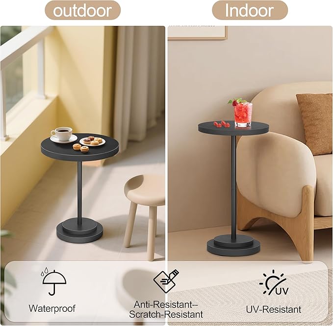 Drink Table, Small Pedestal Side Tables for Small Spaces, Wood Round Martini Table for Outdoor, Living Room and Bedroom, Black