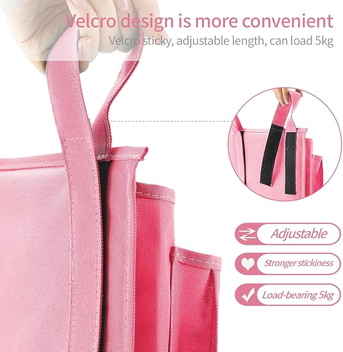 Bseash Bunk Bed Organizer, Bedside Caddy Hanging Bed Organizer Storage Bag 8 Pockets, for College Dorm Rooms Bed, Hospital Bed, Baby Bed Rails, 600D Oxford Cloth (Pink)-NeatNest