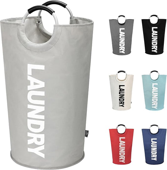 DOKEHOM 90L Large Laundry Basket, Collapsible Laundry Bag, Freestanding Tall Clothes Hamper, Foldable Washing Bin (Grey)-NeatNest
