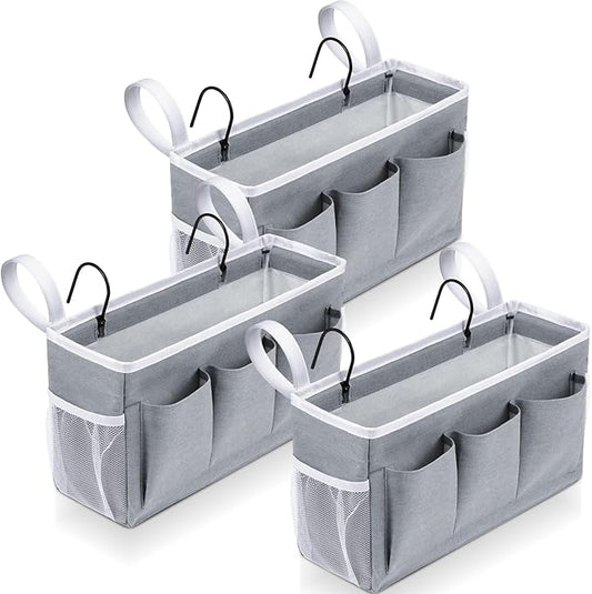 3 Pcs Bedside Caddy Storage Organizer, Bedside Hanging Storage Bag with Pockets and Fixed Straps for Bunk Bed Shelf Dorm Rooms Crib Bed Rails Hospital Beds, Can Be Placed Glasses Books-NeatNest