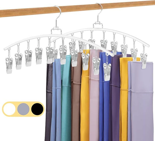 2 Pack Legging Organizer for Closet 360° Swivel, Space Saving Metal Gym Clothes Hangers w/20 Clips Holds 20 Leggings, Closet Organizers and Storage, Room Organization Essentials, White-NeatNest