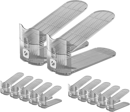 CiBiZi Clear Shoe Slots Organizers 12Pack Shoes Stacker Organizer for Closet Shoe Stackers for a Pair of Shoes Shoe Display Shelf Shoe Rack Holders Space Saver Organizador de Zapatos (Grey)-NeatNest