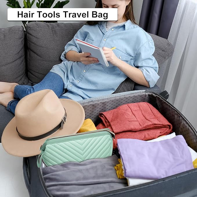 Hair Tools Travel Bag for Shark Flexstyle Dyson, Quilted Case Organizer Bag, Gift for Women Hair Accessories Storage Bag, Travel Hairdryer Portable Bag for Women, Teal-NeatNest