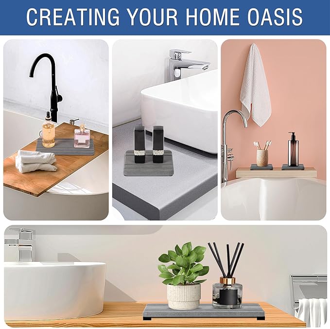 3PCS Water Absorbing Stone Tray, DryingNeat Diatomite Stone Sink Tray, Instant Dry Sink Coasters, Kitchen Sponge Hand Soap Holder, Countertop Fast Drying Counter Trays,8 * 4inch and 4 * 4inch-NeatNest
