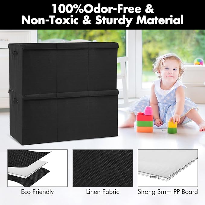 Extra Large Toy Box 167L, Sturdy Toy Storage Chest Organizer Bin Baskets with 2 Removable Divider for Boys, Girls, Kids, Nursery, Bedroom, Playroom, 35.5"x17" x17" (Linen Black)-NeatNest