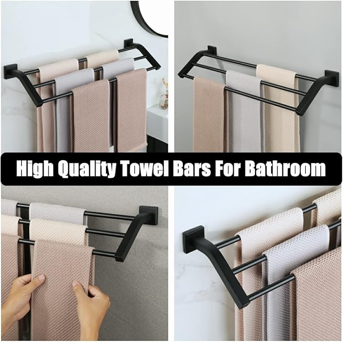 Alise Bath 3 Towel Bars,Towel Holder Towel Racks for Bathroom Wall Mount,Heavy Duty SUS304 Stainless Steel Towel Hanger Towel Rails,GK9603-B Matte Black,24-Inch