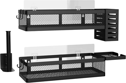 PUSDON Metal Wall Hanging Basket 2 Packs DIY Suitable for Multiple Scenes - Middle Black Netting Set-NeatNest