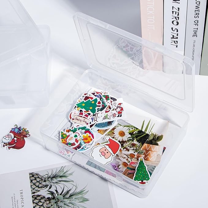 Clear Container with Lid, 4 Packs Rectangular Plastic Storage Box with Lid 8.74''×6.73”×1.6'' Clear Containers for Storage, Beads, Crafts Accessories-NeatNest