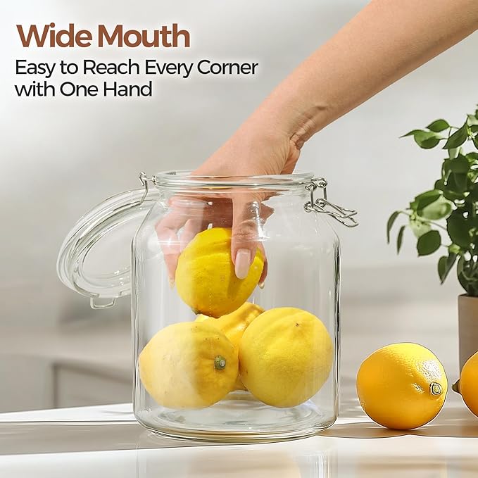 ComSaf Glass Jars with Airtight Lid 86 oz, Wide Mouth Mason Jars, Canning Jars, Large Glass Storage Containers with Lids, Flour Sugar Storage Containers, Large Canister for Rice, Pickle, Set of 2-NeatNest