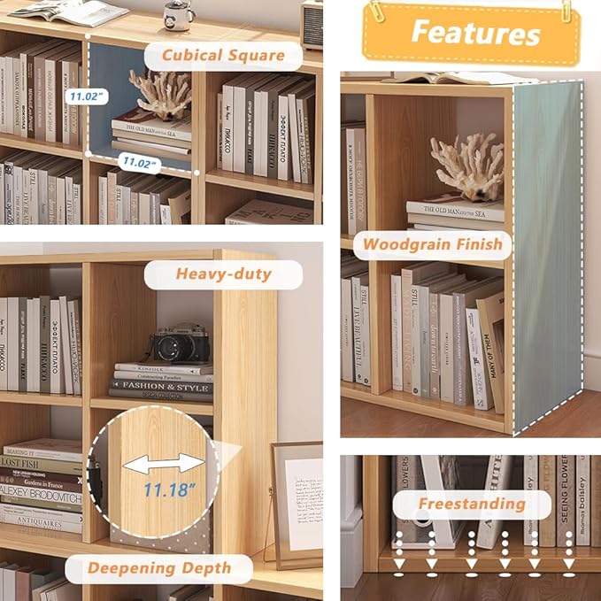 4 Cube Organizer Bookcase - Fabric Storage Bins Container, Open Shelf Simple Compartments Bookshelf, White
