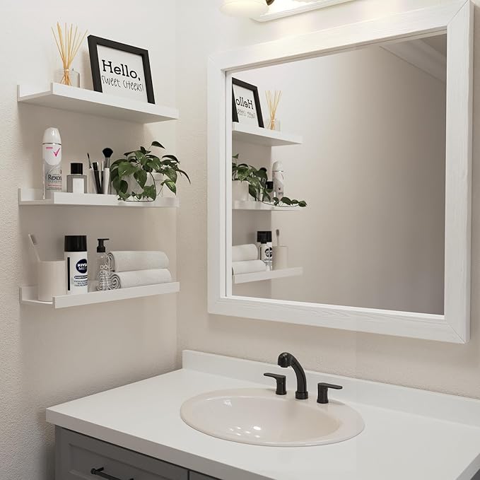 Floating Shelves Set of 6, White Wall Shelves with Lip, Display Shelves for Wall Decor, Modern Picture Ledge for Living Room, Bedroom, Nursery, Bathroom, Pictures, Books, Plants- White-NeatNest