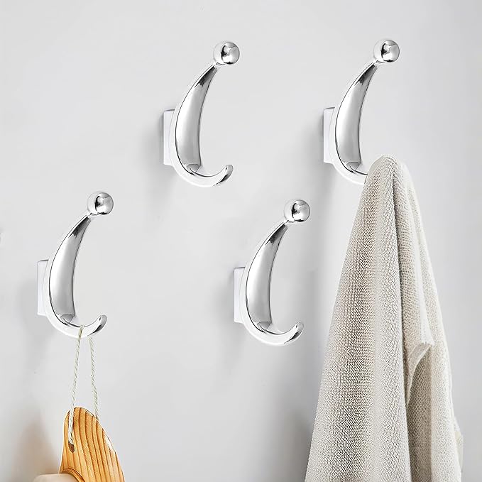 2 Pack Bathroom Towel Hooks, Screw in Metal Robe & Coat Hooks for Wall(Chrome)