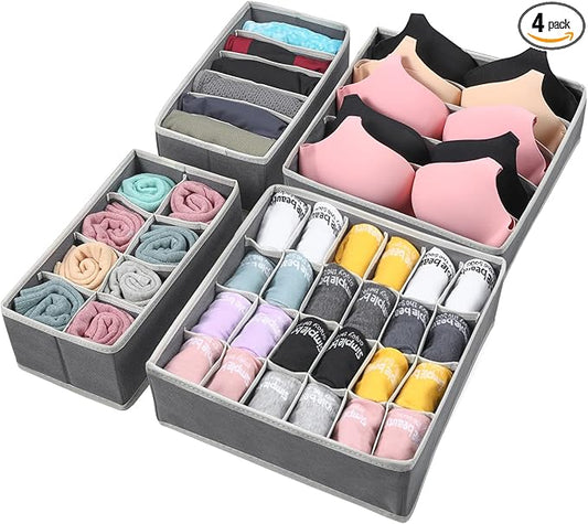 GOGOODA 4 Pcs Bra Sock and Underwear Drawer Organizers Divider, Closet Socks Organizer and Storage Boxes for Lingerie, Bra, Undies-NeatNest