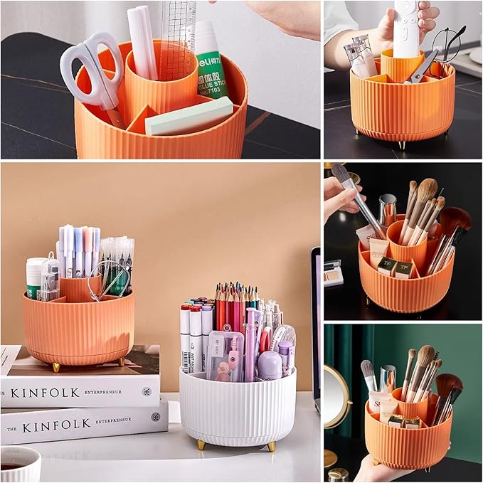 DASITON Large Capacity Makeup Brush Holder,360° Rotating Makeup Organizer,5 Slot Makeup Brushes Cup,for Vanity Decor,Bathroom Countertops,Desk Storage Container,Cosmetic Display cases(Blue)-NeatNest