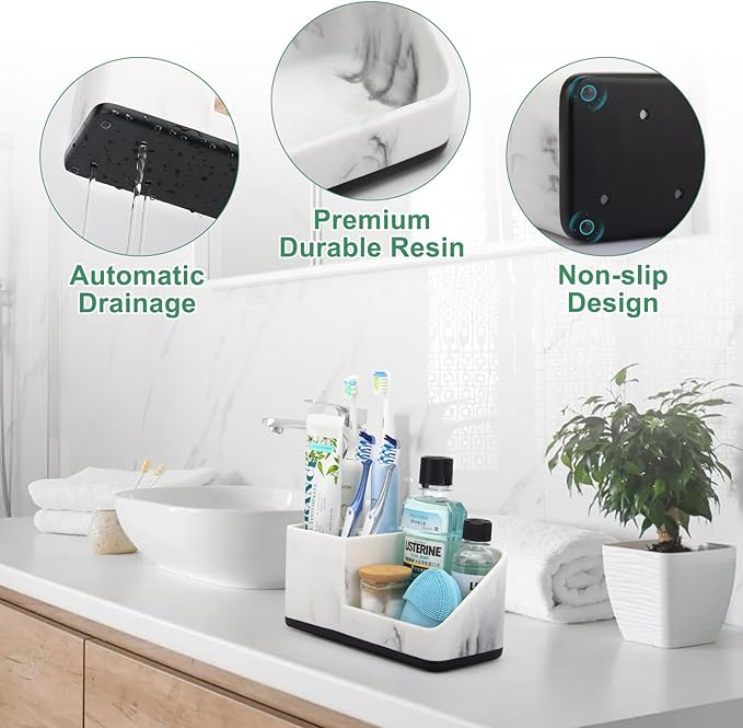Marble Bathroom Counter Organizer, Kids Electric Toothbrush and Toothpaste Holders for Bathroom Organizers and Storage (Marble)-NeatNest