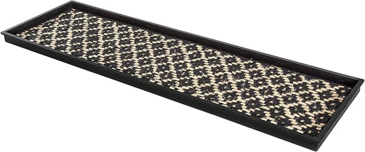 Anji Mountain AMB0BT4F-005 Black Rubber Boot/Shoe Tray with Coir, Fits 4 Pair (46.5" Wide), Black & Ivory Insert