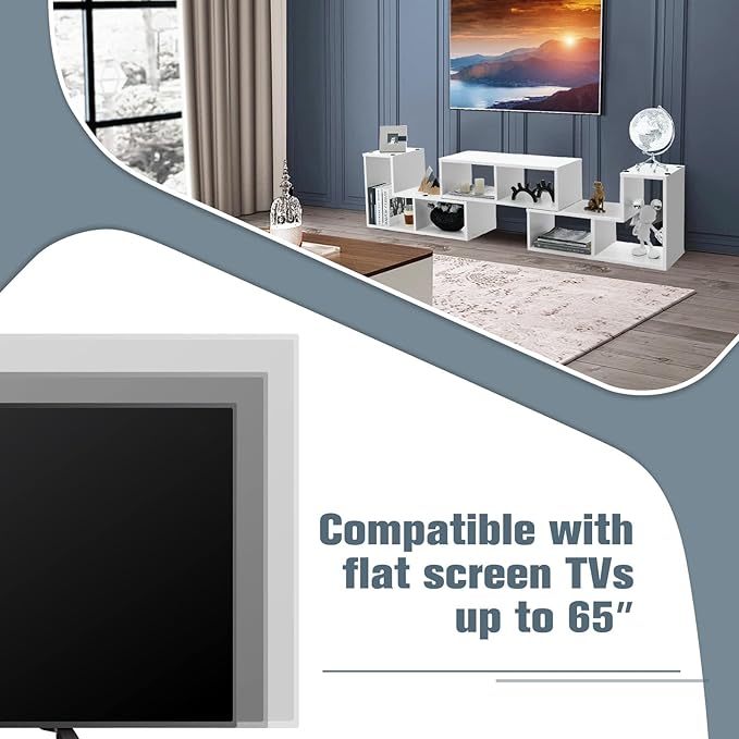 GOFLAME 3 Pieces TV Console Stand, Modern Entertainment Center for 50 55 60 65 Inch Flat Screen TV, Free Combination Bookcase for Storage & Display, Suitable for Living Room, Bedroom (White)-NeatNest