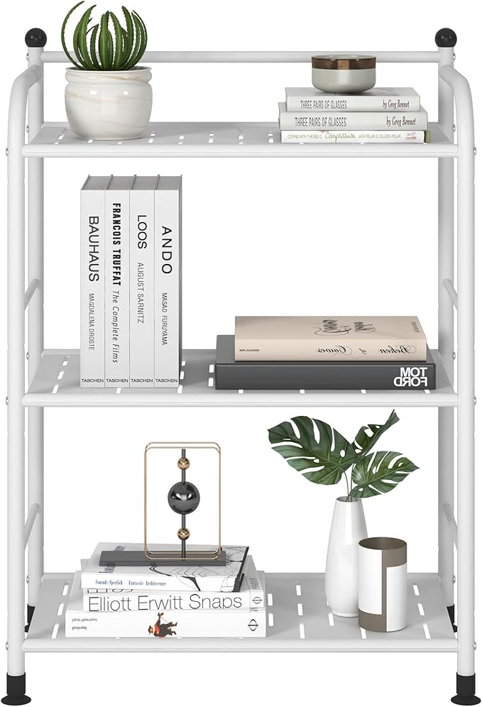 3 Tier Bathroom Storage Open Shelf Unit, Free-Standing Matte Metal Corner Rack Shelving for Kitchen, Living Room, Hallway (Matte White, 3 Tier)-NeatNest