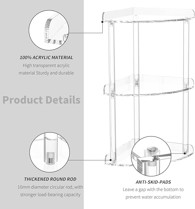 3 Tier Countertop Corner Organizer Shelf 7x7x15.7 Inch, Countertop Acrylic Bathroom Corner Shelf, Clear Vanity Storage Organizer for Cosmetics, Toiletries-NeatNest