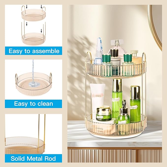 360 Rotating Makeup Organizer - Large Capacity Spinning Perfume & Cosmetic Skincare Holder for Vanity & Countertop (Vibrant Orange, 2 Tier)-NeatNest