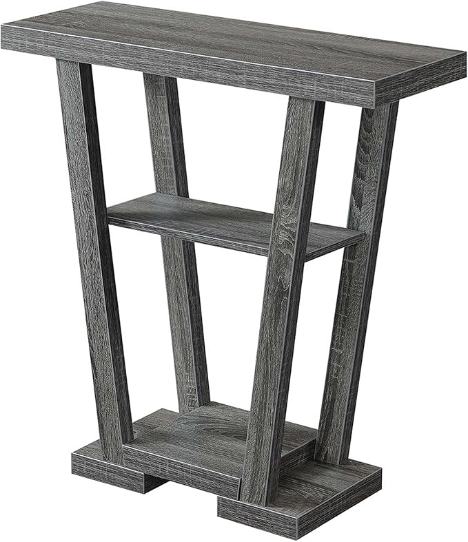 Convenience Concepts Newport V Console Modern Sofa Storage Shelves, Narrow Entryway Hall Living Room, Display Accent Table, 31.5", Weathered Gray-NeatNest