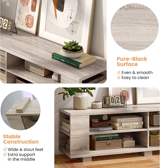 Giantex Modern TV Stand for TVs up to 65 Inch, Wood Entertainment Center w/ 8 Open Storage & Adjustable Shelves, Television Stands w/Cable Holes, TV Console Table for Living Room Bedroom (White Oak)-NeatNest