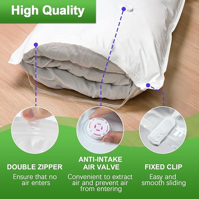 ZXA Vacuum Storage Bags with Electric Air Pump, 5 Pack Large 32''x 24'' Vacuum Seal Bags for Clothing, Space Saver Vacuum Storage Bags for Blanket, Duvets, Pillows, Comforters - White-NeatNest