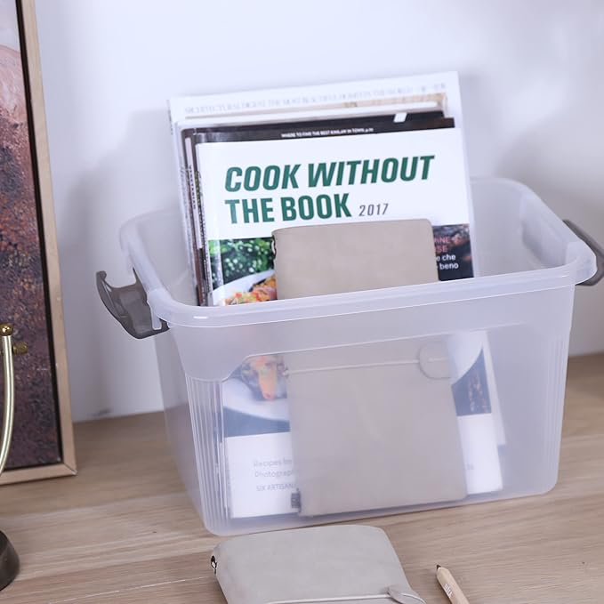 Citylife 4 Packs 8.5 QT Storage Bins with Lids Clear Plastic Bins with Grey Handle Stackable Storage Containers for Organizing-NeatNest