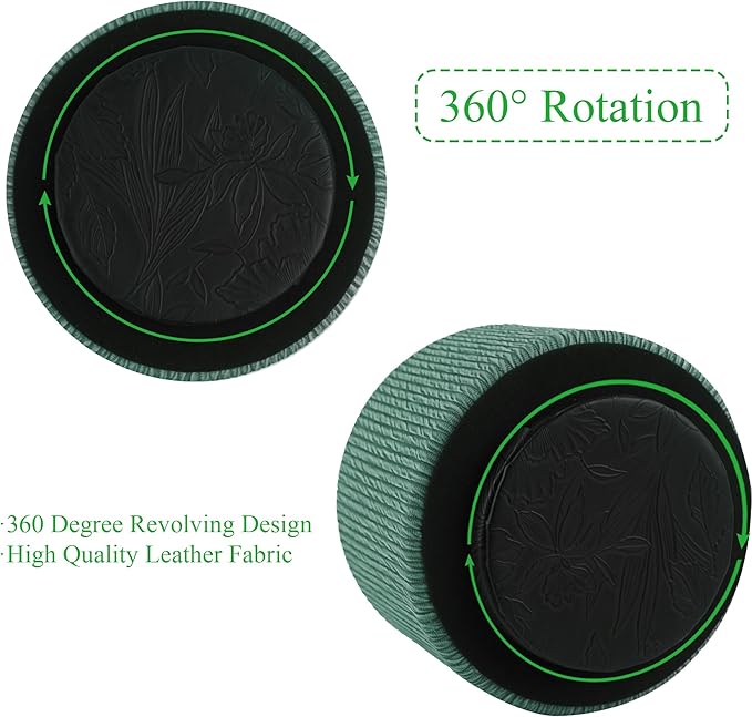 Hennaja Round Leather Art Supply Organizer,Remote Control Holder,360 Degree Spinning,Multi-Functional Pencil Holder,4 Compartments Desktop Stationary Organizer(1-Wood Green)-NeatNest