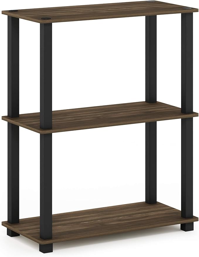 Furinno Turn-S-Tube 3-Tier Compact Multipurpose Shelf Display Rack with Square Tube, Columbia Walnut/Black-NeatNest