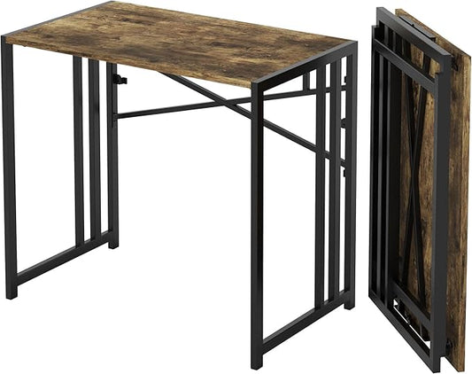 35 inch Small Folding Computer Desk, Writing Gaming Computer Desk for Small Spaces, No Assembly Required Home Office Tale, Rustic Brown-NeatNest