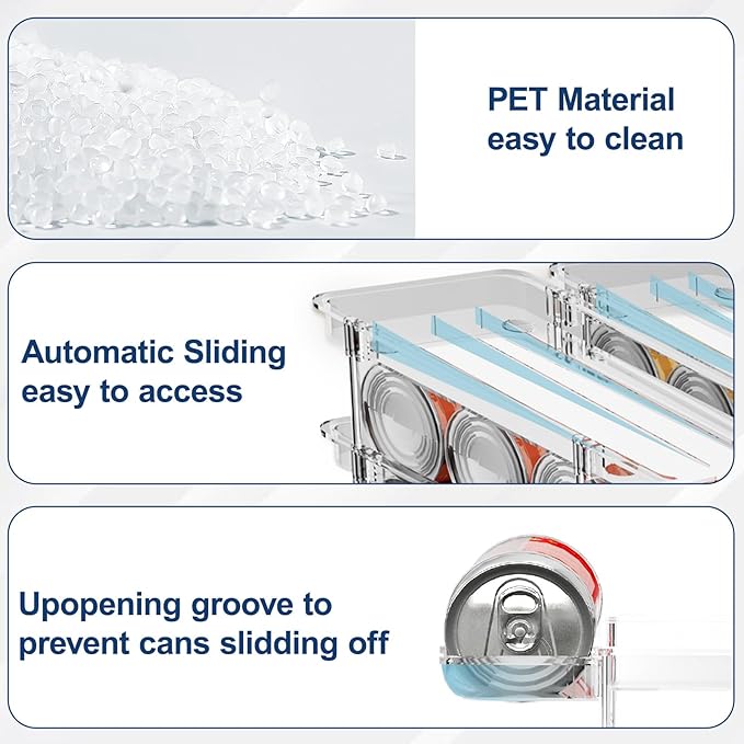 Can Organizer For Pantry,3 Sets 3 Tiers Pantry Organizers And Storage, Pantry Organizer for Fridge 36 Standard and Tall Cans Rack Automatic Rolling Stackable Canned Food Organizer, Clear-NeatNest