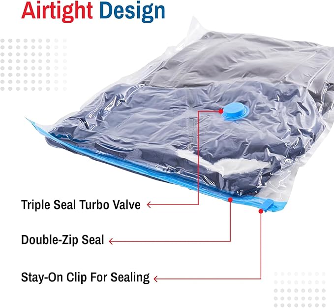 Spacesaver Hanging Vacuum Storage Bags (Pack of 4) - Vacuum Sealer Bags, Closet Organizer, Sealed Storage, Space Bag - Blanket, Bedding, Garment, Clothing, Dress, Suit, Long Coat, Jacket